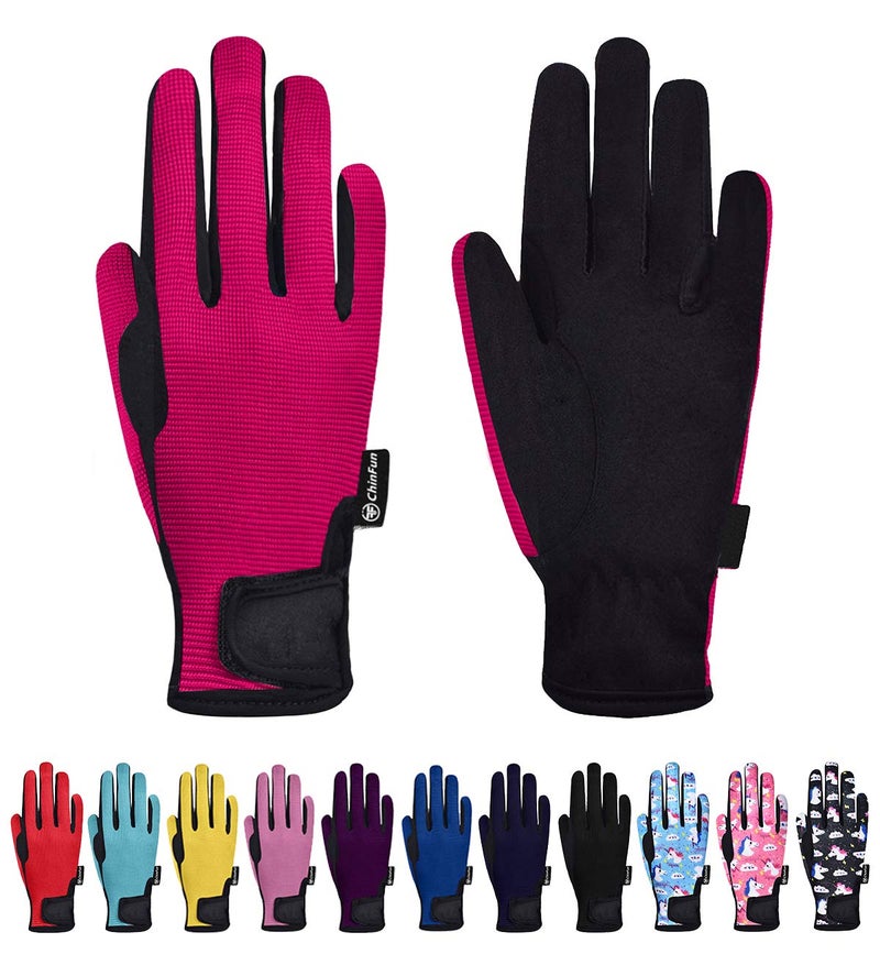 ChinFun Horse Riding Glove Equestrian Gloves Kids for Boys Girls Horseback Riding Gloves Grip for Youth Children Riding Sports Biking Cycling Gardening Fushcia Size M - Image 1
